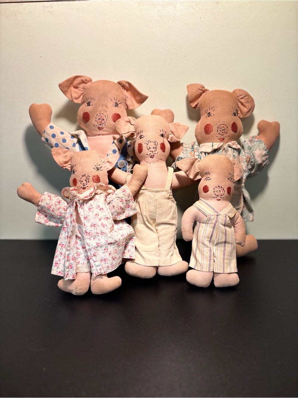 vintage handmade country folk art pig dolls